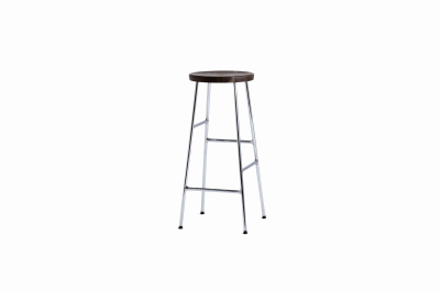 Tabouret de bar en bois fonc&eacute; et acier chrom&eacute; 75 cm Cornet - HAY