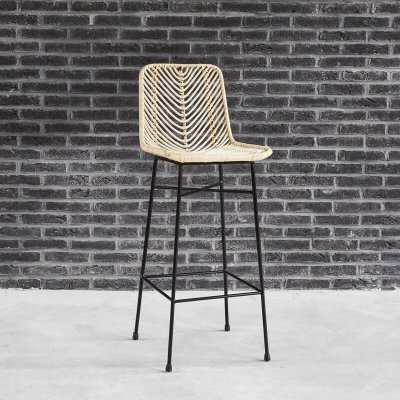 Tabouret de bar en rotin et m&eacute;tal - Naturel