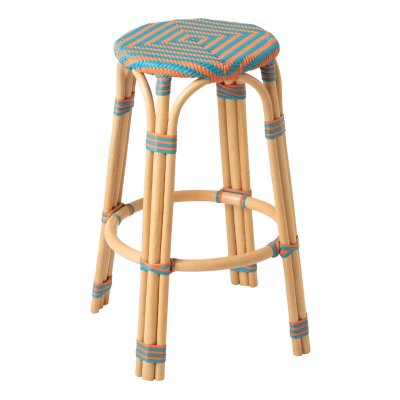 Tabouret De Bar En Rotin ""geo"" 66cm Orange & Turquoise
