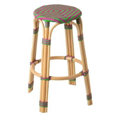 Tabouret de Bar en Rotin ""Geo"" 66cm Rose & Vert
