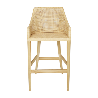 Tabouret de bar en rotin naturel pi&eacute;tement teck Sa&iuml;gon - KOK