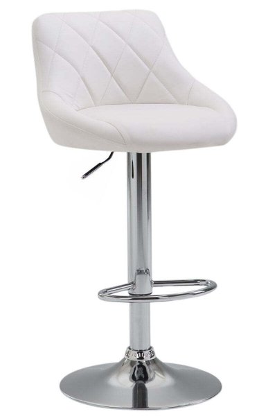 Tabouret de bar en simili-cuir blanc pivotant avec repose-pieds coutures decoratives