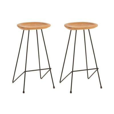 Tabouret de bar en teck et m&eacute;tal (lot de 2) - FELIX