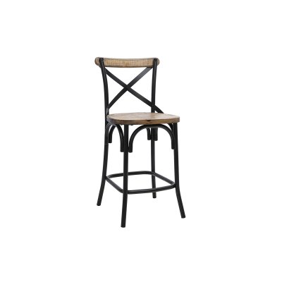 Tabouret de bar industriel en bois et m&eacute;tal vieilli noir 65 cm JAKE