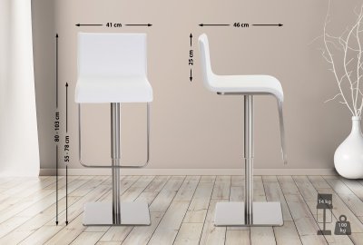 Tabouret de bar limon en similicuir , blanc /acier inoxydable