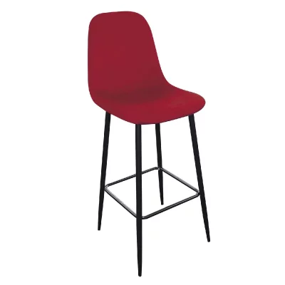 Tabouret de Bar M&eacute;tal Noir et Assise Velours Rouge Bordeaux - Rouge