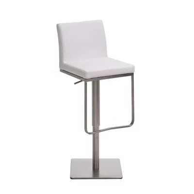 Tabouret de bar panama similicuir , blanc /acier inoxydable
