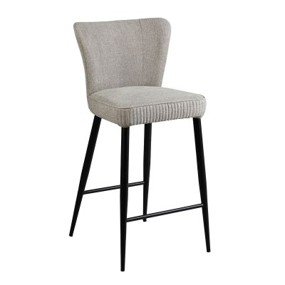 Tabouret De Bar Tissu Gris Clair Chin&eacute; Pieds M&eacute;tal Noir Mat - Maurine