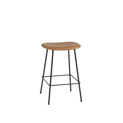 Tabouret Fiber cuir cognac & pi&egrave;tement acier H66 cm - Muuto