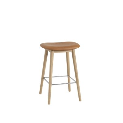 Tabouret Fiber cuir cognac & pi&egrave;tement bois H66 cm - Muuto