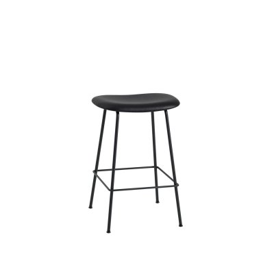 Tabouret Fiber cuir noir & pi&egrave;tement acier H66 cm - Muuto
