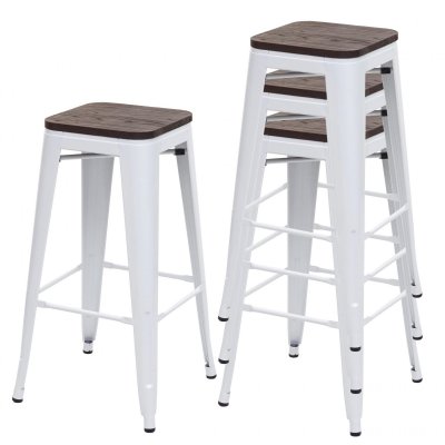 Tabouret HWC-A73, avec si&egrave;ge en bois, m&eacute;tal, style industriel ~ gris