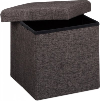 HELLOSHOP26 Tabouret pliant en lin pouf de rangement pliable 38 x 38 cm marron