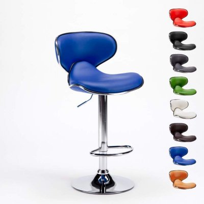 Tabouret pour cuisine et bar Amarillo design moderne pivotant chrom&eacute;, Couleur: Bleu