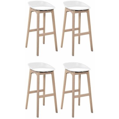 Tabourets d'ilot 75cm pieds ch&ecirc;ne assise plastique blanche - Lot de 4
