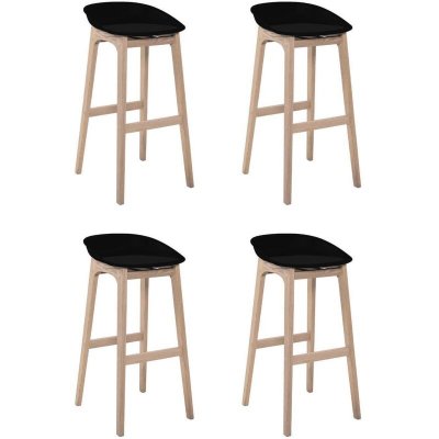 Tabourets d'ilot 75cm pieds ch&ecirc;ne assise plastique noire - Lot de 4