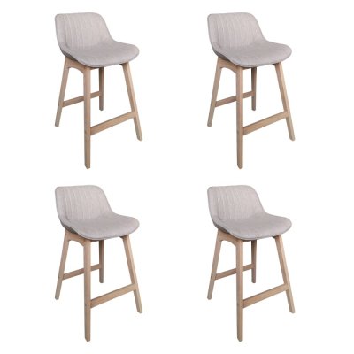 Tabourets de bar 65cm en ch&ecirc;ne et assise tissu gris clair mellow - lot de 4