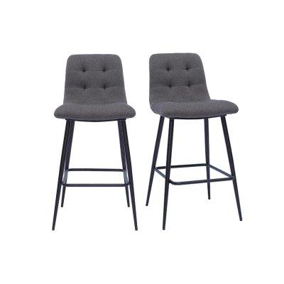 Tabourets de bar design en tissu gris et m&eacute;tal H65 cm (lot de 2) ESCAPE