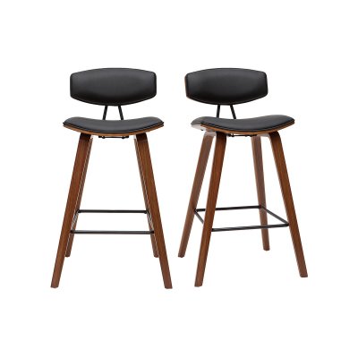 Tabourets de bar design noir et bois fonc&eacute; H69 cm (lot de 2) VASCO