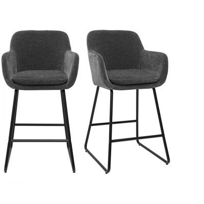 Tabourets de bar effet velours gris fonc&eacute; H65 cm (lot de 2) AMIKA