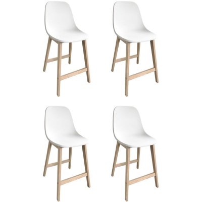 Tabourets de bar en ch&ecirc;ne et assise blanche 65 cm ELIOS - Lot de 4