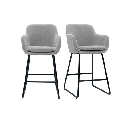 Tabourets de bar en tissu effet velours gris H65 cm (lot de 2) AMIKA