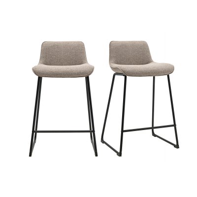 Tabourets de bar en tissu taupe et m&eacute;tal noir h65 cm (lot de 2) boost