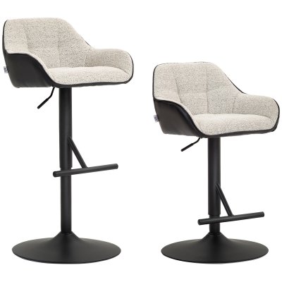Tabourets de bar hauteur r&eacute;glable tissu lin & acier gris