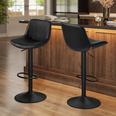 Tabourets de bar lot de 2 r&eacute;glables tabourets avec dossier pu noir