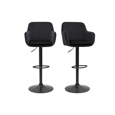Tabourets de bar r&eacute;glables en velours noir et m&eacute;tal (lot de 2) amika