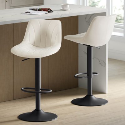 Tabourets de bar r&eacute;glables tabourets avec dossier lot de 2 blanc