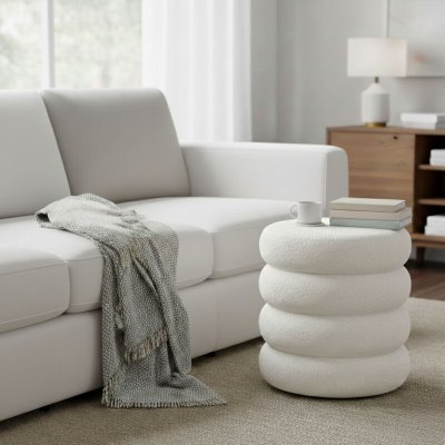 SONGMICS Tabourets rond rembourr&eacute; avec rangement couvercle amovible blanc