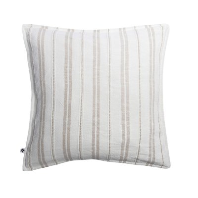 ALTOBUY Taie d'oreiller 60x60cm coton tissage textur&eacute; coloris blanc ray&eacute; beige - TITOUAN -