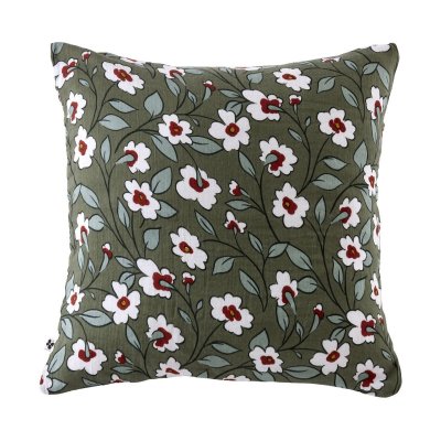 ALTOBUY Taie d'oreiller 60x60cm gaze de coton imprim&eacute; Floral coloris vert - FLORIANE -