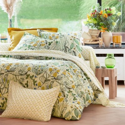 BECQUET Taie d'oreiller carr&eacute;e jaune en coton 63x63