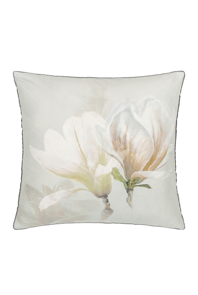 ITC Taie d'oreiller imprim&eacute;e en satin de coton YULAN MAGNOLIA Gris