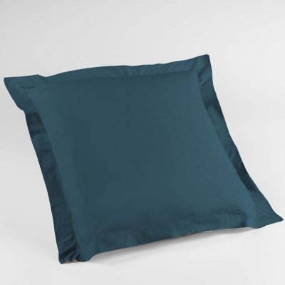 DOUCEUR D INTERIEUR Taie d'oreiller volant plat 63 x 63 cm uni 57 fils lina +point bourdon Bleu nuit