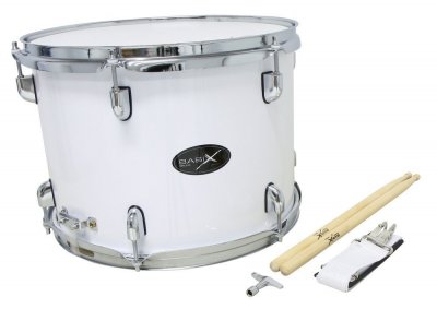BASIX Tambour de marche T&eacute;nor 14"" x 10"" blanc avec baguettes et courroie