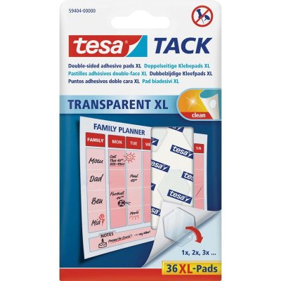 TESA Tampons adh&eacute;sifs  XL TACK, 3cm&sup2;, r&eacute;utilisables, transparents