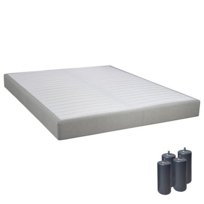 ALTOBUY Tapikit - sommier tapissier d&eacute;montable 2x20 lattes 140x190cm lin + pieds anthracites 15cm