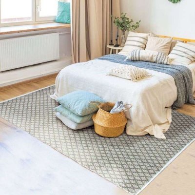 THEDECOFACTORY Tapis Bande Croisillons, 160cm x 230cm, Blanc/Sable