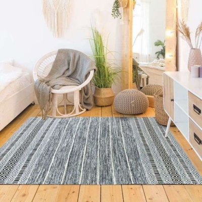 THE DECO FACTORY Tapis Bande Ext&eacute;rieure, 120cm x 170cm, Blanc/Noir