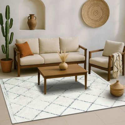 THEDECOFACTORY Tapis Berb&egrave;re Losange - 80 x 180 cm - Ecru naturel