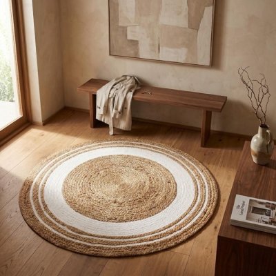 THEDECOFACTORY Tapis cercle funny jute - &oslash;90 cm - blanc
