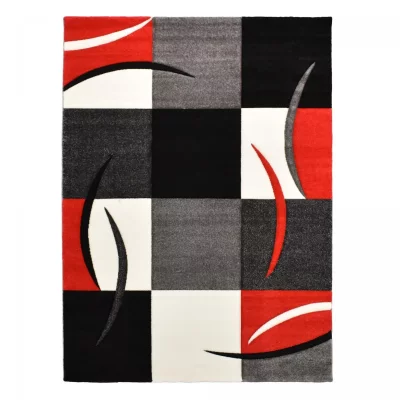 UNAMOURDETAPIS Tapis Chambre 80x150 Tiss&eacute; Rouge Rectangle Motif Damier Lyn8 Comma