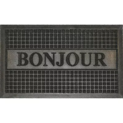 PARIS PRIX Tapis d'entr&eacute;e 45x75cm bonjour noir