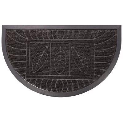 PARIS PRIX Tapis d'entr&eacute;e 45x75cm demi-lune feuilles noir