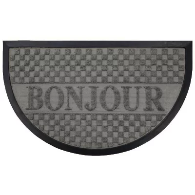 PARIS PRIX Tapis d'entr&eacute;e demi-lune - 45 x 75 cm - Bonjour - Gris