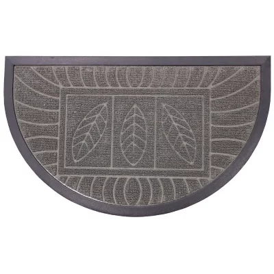 PARIS PRIX Tapis d'entr&eacute;e demi-lune - 45 x 75 cm - Feuilles - Gris