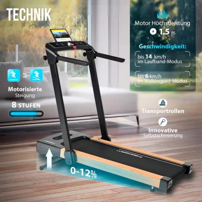 CHRISTOPEIT Tapis de course 2 en 1 avec r&eacute;glage motoris&eacute;  S